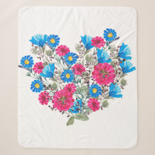 Watercolor bright wildflowers sherpa blanket