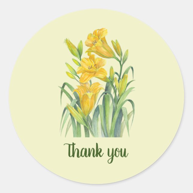 Watercolor Bright Yellow Day Lilies Circle Classic Round Sticker (Front)