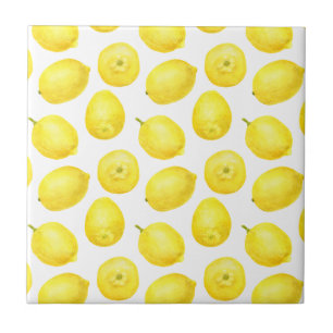 Watercolor Bright Yellow Lemon Pattern Tile