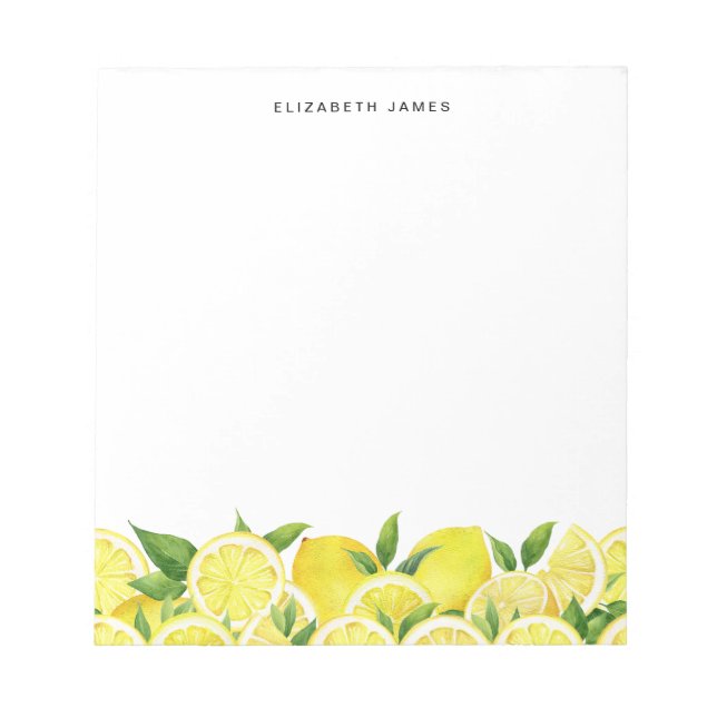 Watercolor Bright Yellow Lemon Personalised Notepad (Front)