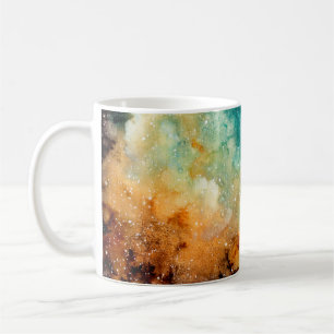 Watercolor Bright Yellow Nebula, Stars and Dark Sk Coffee Mug