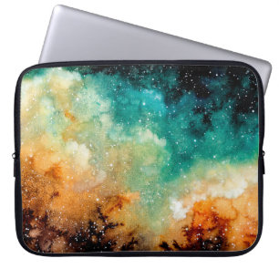 Watercolor Bright Yellow Nebula, Stars and Dark Sk Laptop Sleeve