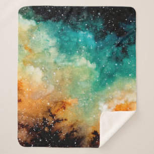 Watercolor Bright Yellow Nebula, Stars and Dark Sk Sherpa Blanket