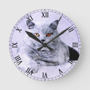 Watercolor British cat Round Clock