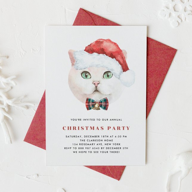 Watercolor British Shorthair Cat Christmas Party Invitation (Creator Uploaded)
