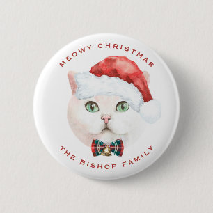 Watercolor British Shorthair Cat Merry Christmas 6 Cm Round Badge