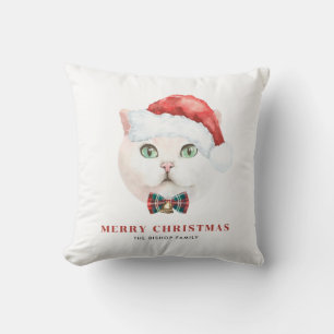 Watercolor British Shorthair Cat Merry Christmas Cushion