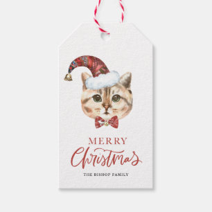 Watercolor British Shorthair Cat Merry Christmas Gift Tags