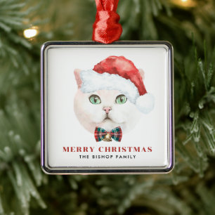 Watercolor British Shorthair Cat Merry Christmas Metal Tree Decoration