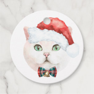 Watercolor British Shorthair Cat Santa Christmas Favour Tags