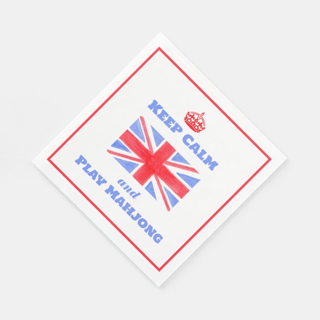 Watercolor British Union Jack Keep Calm Mahjong Napkin (Corner)