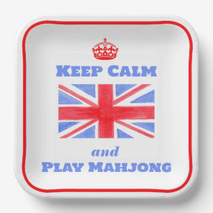 Watercolor British Union Jack Keep Calm Mahjong Paper Plate
