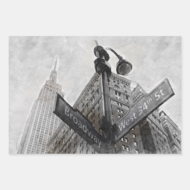 Watercolor Broadway Street Sign Wrapping Paper (Front)