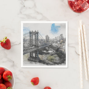 Watercolor Brooklyn Bridge Napkins – Elegant NYC