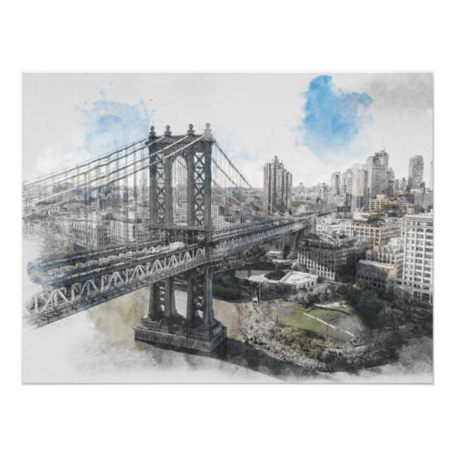 Watercolor Brooklyn Bridge Photo Print – Elegant  (Front)