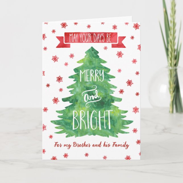 Watercolor Brother & Family Merry Christmas Card (Front)