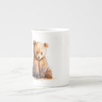 Watercolor Brown Baby Bear, Sitting Cute Bear Cub