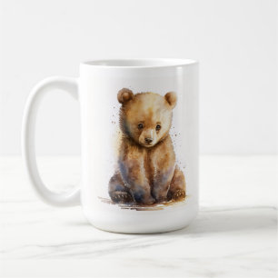 Watercolor Brown Baby Bear, Sitting Cute Bear Cub Coffee Mug