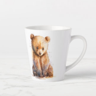 Watercolor Brown Baby Bear, Sitting Cute Bear Cub Latte Mug