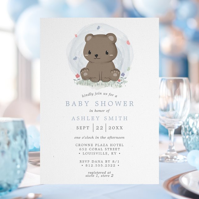 Watercolor Brown Bear Cute Simple Boys Baby Shower Invitation (Creator Uploaded)