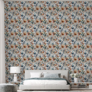 Watercolor Brown Beige Blue Floral Abstract Wallpaper