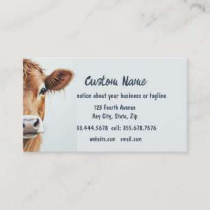 Watercolor Brown Cow Farm Animal art Business Card