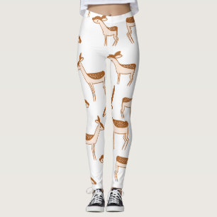 Watercolor Brown Deer Pattern Leggings