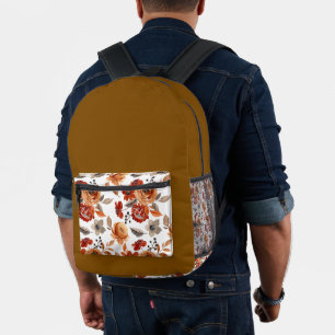 Watercolor Brown Floral Pattern Printed Backpack