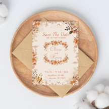 Watercolor Brown flower save the date Invitation