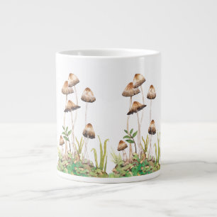 Watercolor Brown Forest Mushrooms Large Coffee Mug