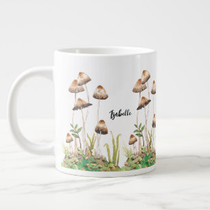 Watercolor Brown Forest Mushrooms Large Coffee Mug