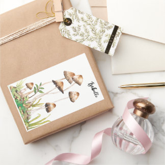 Watercolor Brown Forest Mushrooms Rectangular Sticker