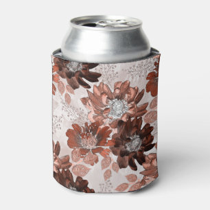 Watercolor brown grey floral pattern. can cooler