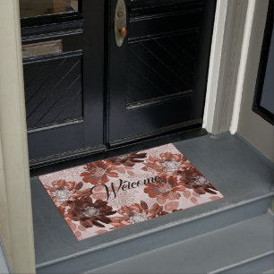 Watercolor brown grey floral pattern. doormat