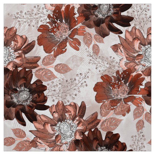 Watercolor brown grey floral pattern. fabric (Swatch)