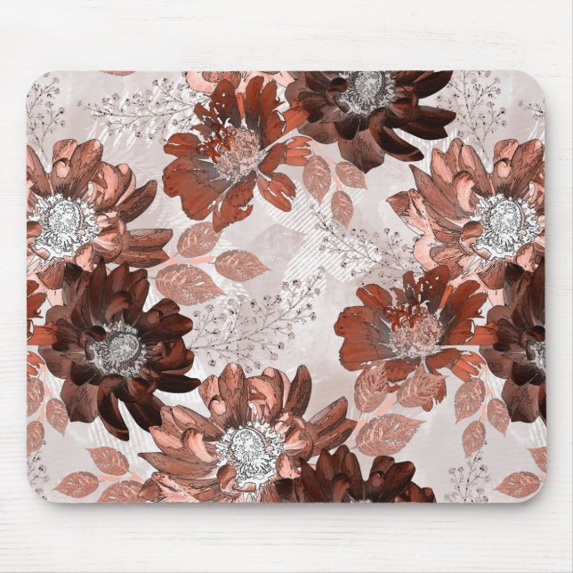 Watercolor brown grey floral pattern. mouse mat (Front)