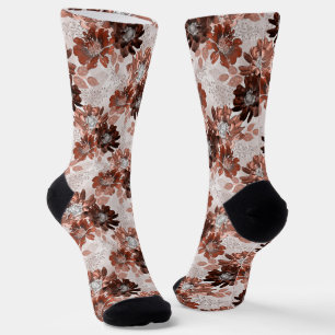 Watercolor brown grey floral pattern.  socks