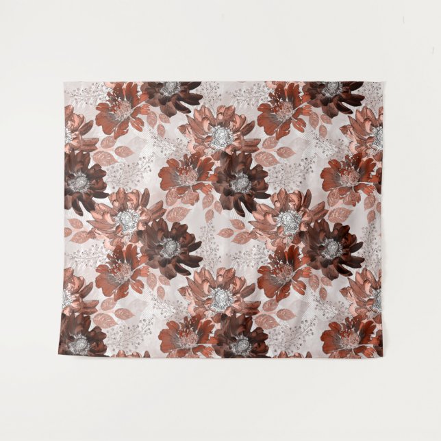 Watercolor brown grey floral pattern. tapestry (Front (Horizontal))