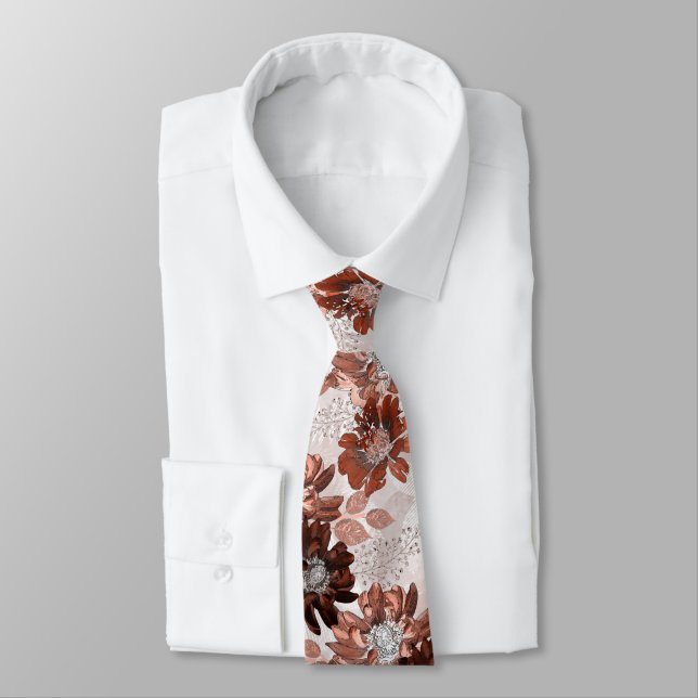 Watercolor brown grey floral pattern.  tie (Tied)