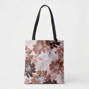 Watercolor brown grey floral pattern. tote bag
