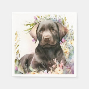 Watercolor Brown Labrador Retriever and Flowers Napkin
