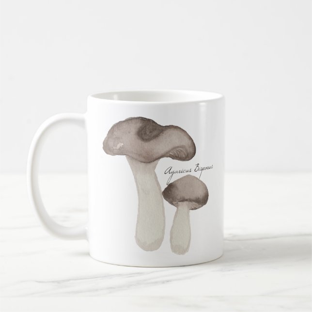 Watercolor Brown Mushroom Mug Agaricus Bisporus (Left)