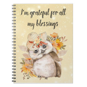 Watercolor Brown Owl with Green Leaves Background Notebook
