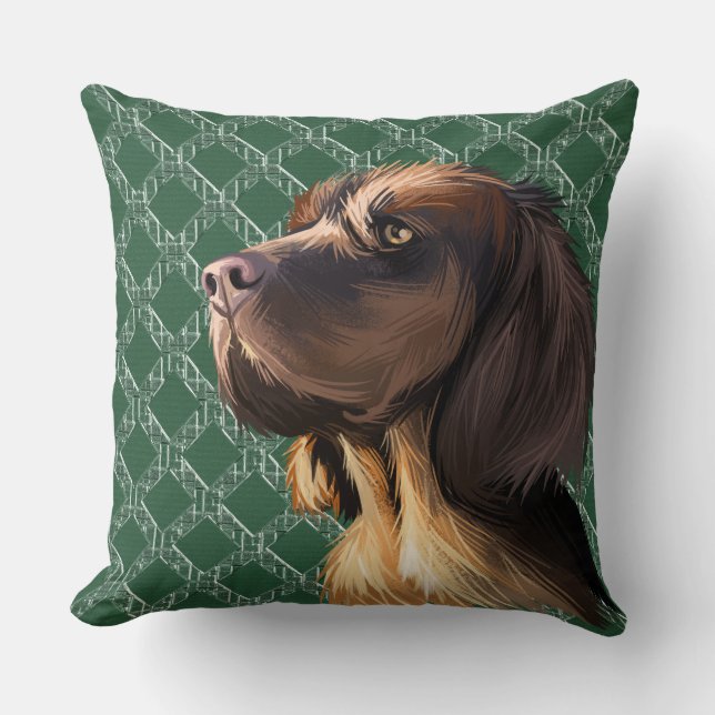 WATERCOLOR BROWN PICARDY SPANIEL DOG FACE CUSHION (Front)
