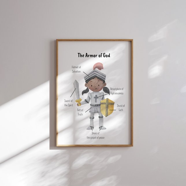 Watercolor brown skin girl the armour of God print (Creator Uploaded)