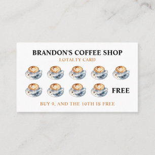 Watercolor Brown & White Cappuccino Coffee Shop Loyalty Card
