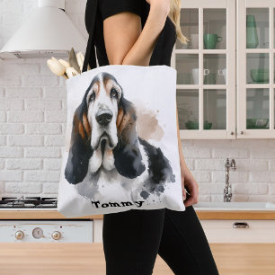 Watercolor Browns Basset Hound /Pets personalise Tote Bag