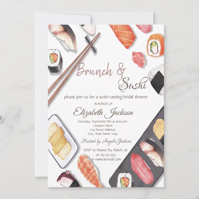 Watercolor Brunch & Sushi Bridal Shower   Invitation (Front)