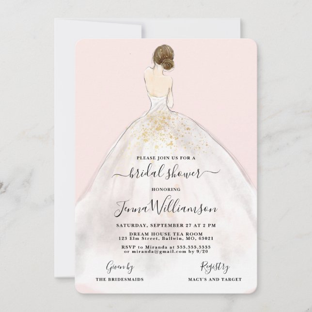 Watercolor Brunette Bride Bridal Shower Invitation (Front)