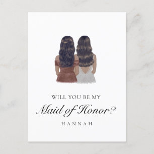 Watercolor Brunette Maid of HonorProposal Postcard